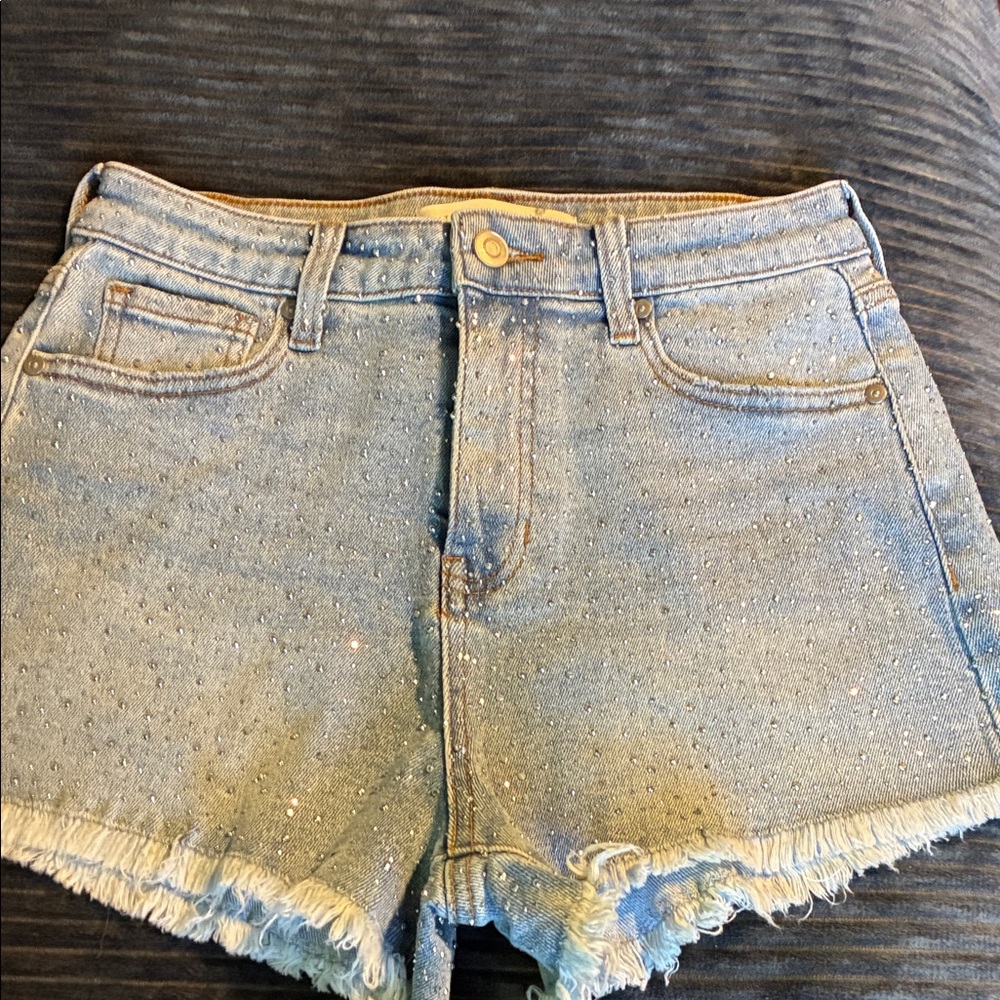 Altar'd State Blue Jean Shorts with Sparkle